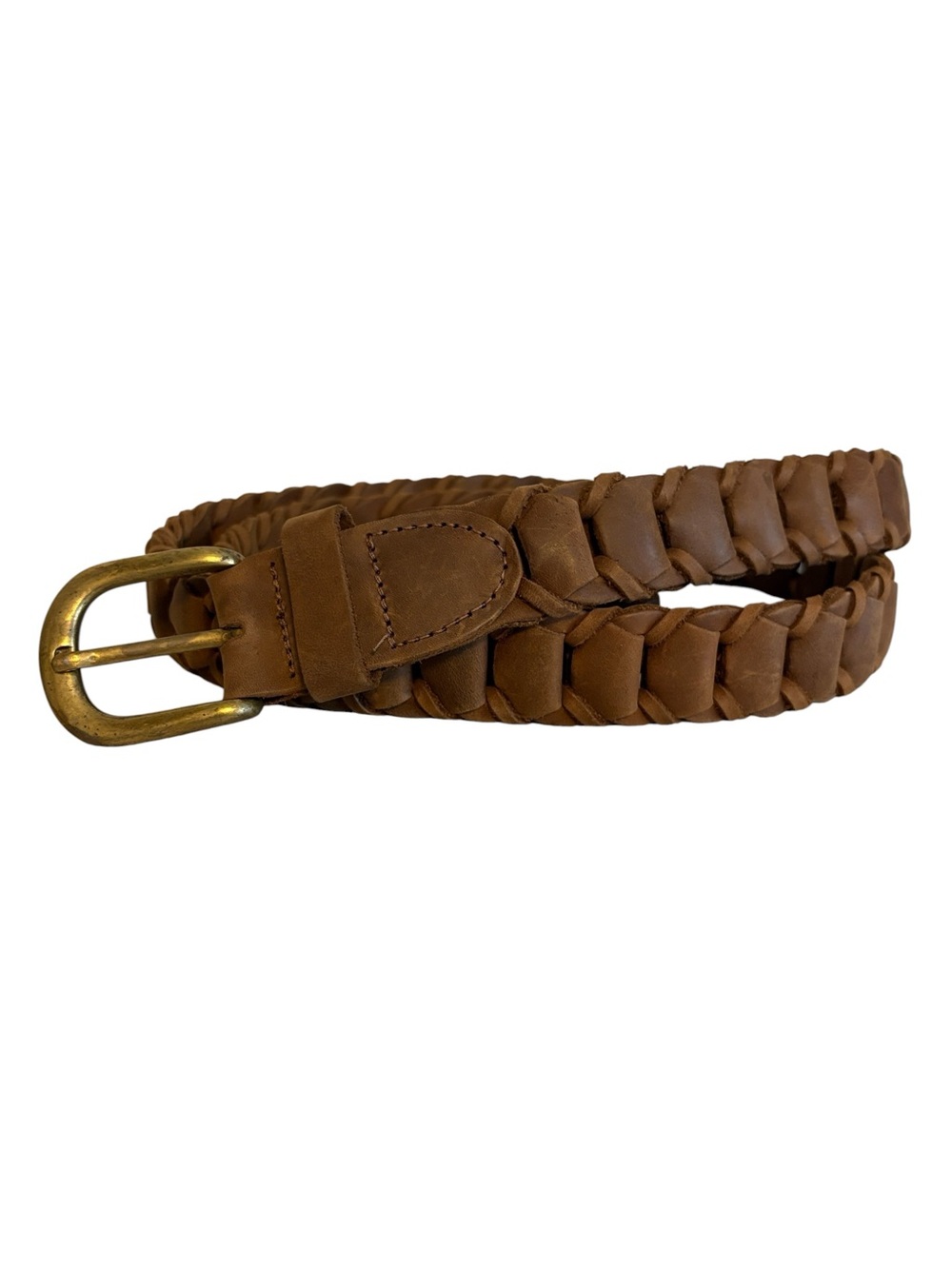 Vintage Argentina Men's Woven Leather Link Belt Brass Buckle Brown Size 40